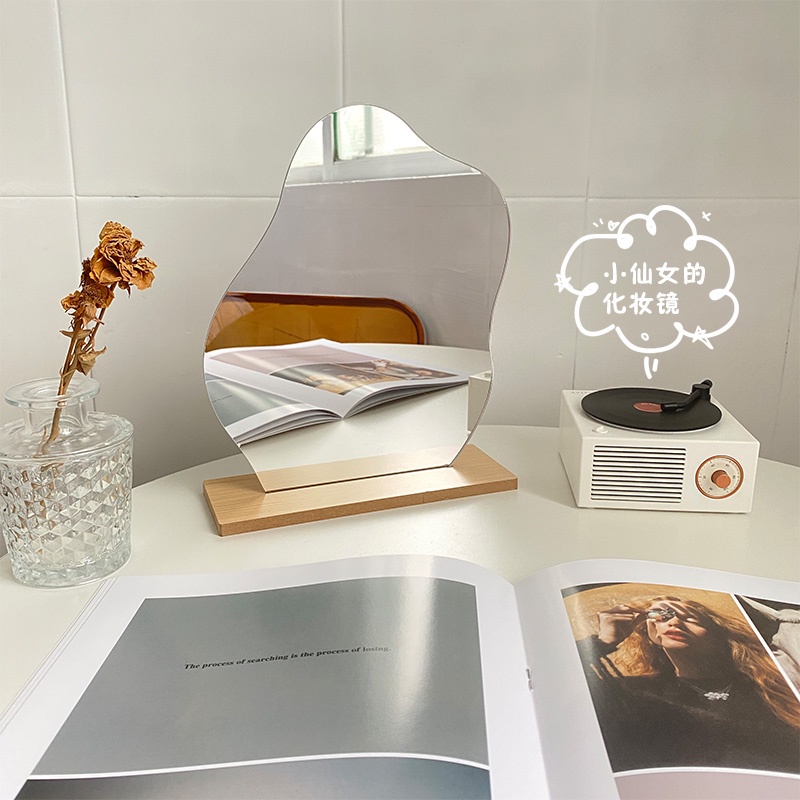 Desktop Makeup Mirror Home Dressing Table Desktop Beauty Mirror Wood