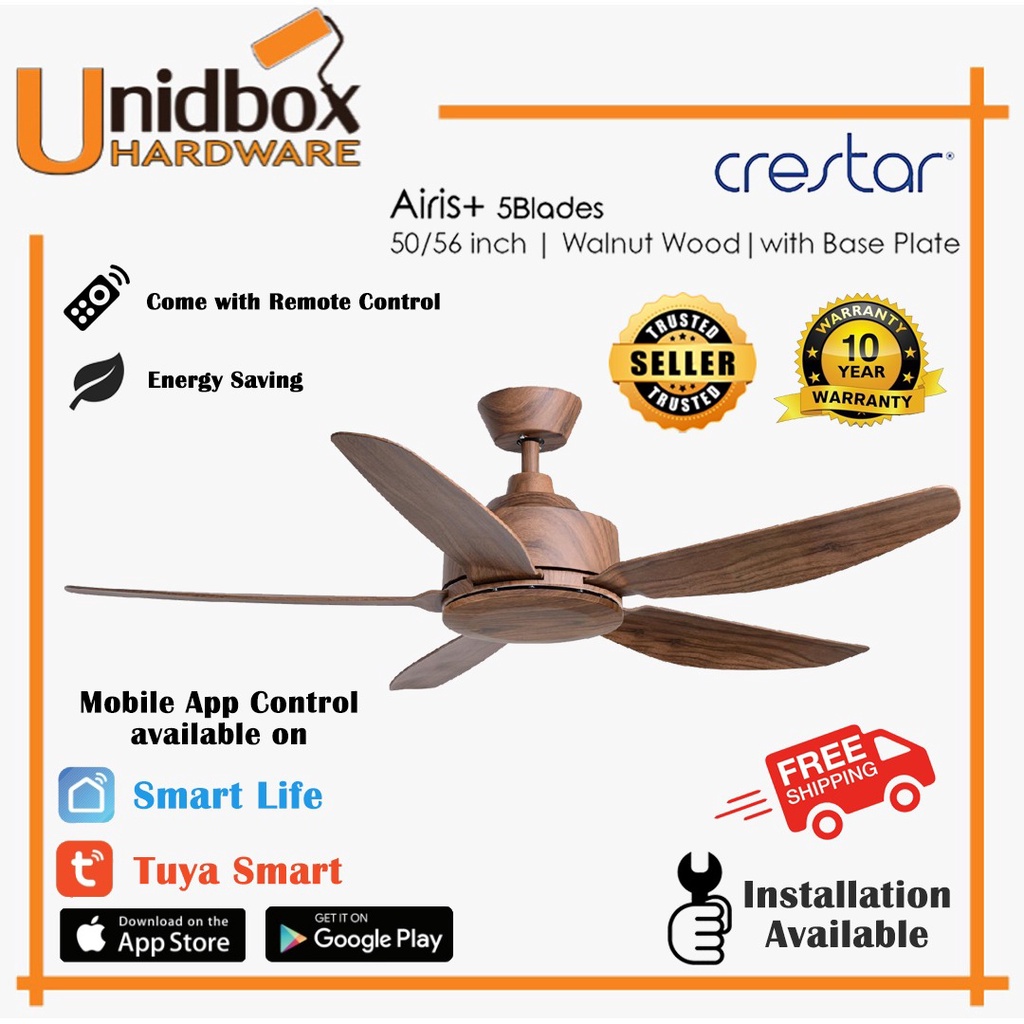 Crestar Airis+ SMART DC Motor Fan 50 / 56 Inch 5 Blades Ceiling Fan With 3Tone LED Dimmer Light