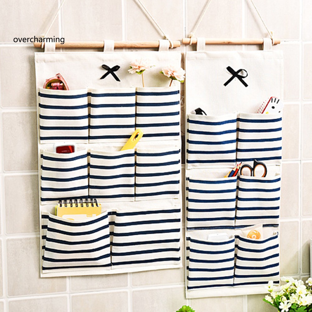 OVERCHARMING 6/8 Pockets Cotton Linen Fabric Wall Door Hanging Bag
