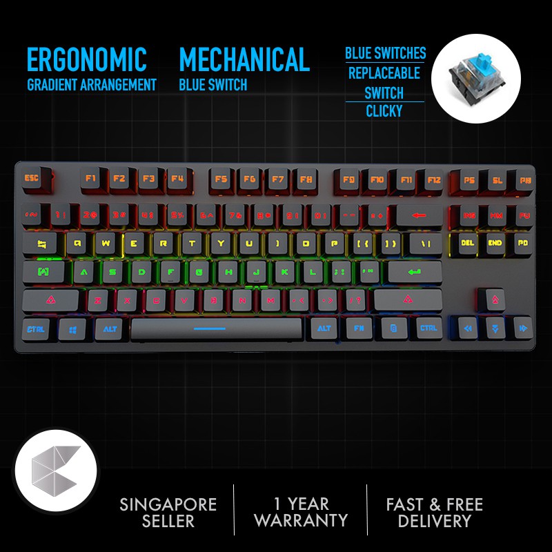 [Singapore Ready Stock] RGB Gaming Mechanical 87 Keys USB Wired RGB
