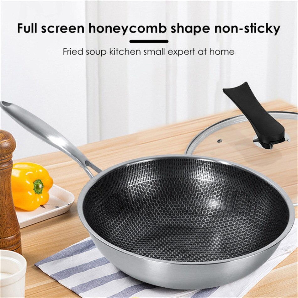 [SG] Wok 32CM Stainless Steel Uncoated Nonstick Frying Pan Shopee Singapore