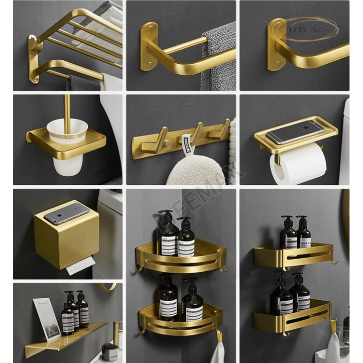 [SG Seller] Gold Colour Towel Rack Shower Shampoo Shelf Toilet Paper