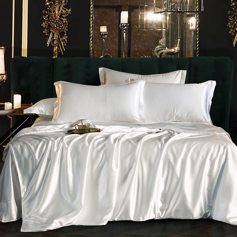 Solid color fitted sheet set mulberry silk quilt cover pillowcase real