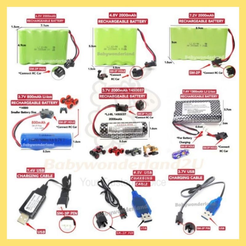 Bateri Kereta Kontrol RC Remote Control Car Rechargeable Battery USB