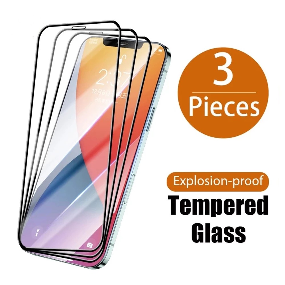 Full Glue Tempered Glass Film for iPhone 14 13 Pro Max White/Black Edge