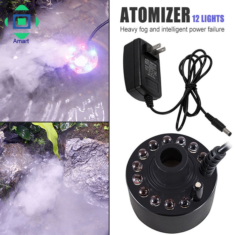 12 Leds Ultrasonic Mist Maker Fogger Water Fountain Pond Fog Machine