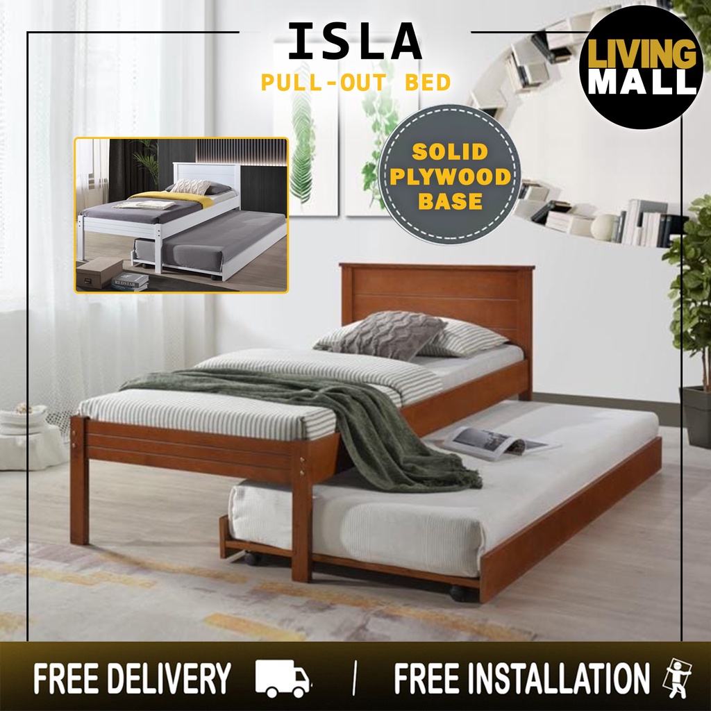 Living Mall Isla Solid Rubberwood Bed Frame Flat Plywood Base with Pull