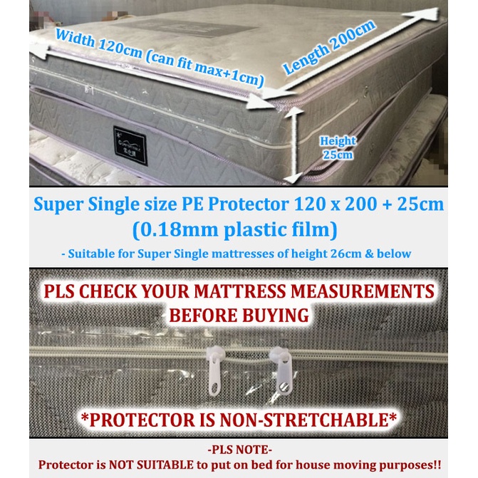 SG Zip Plastic Waterproof Mattress Protector Transparent Zip Plastic Mattress Cover Zip Bed Zip