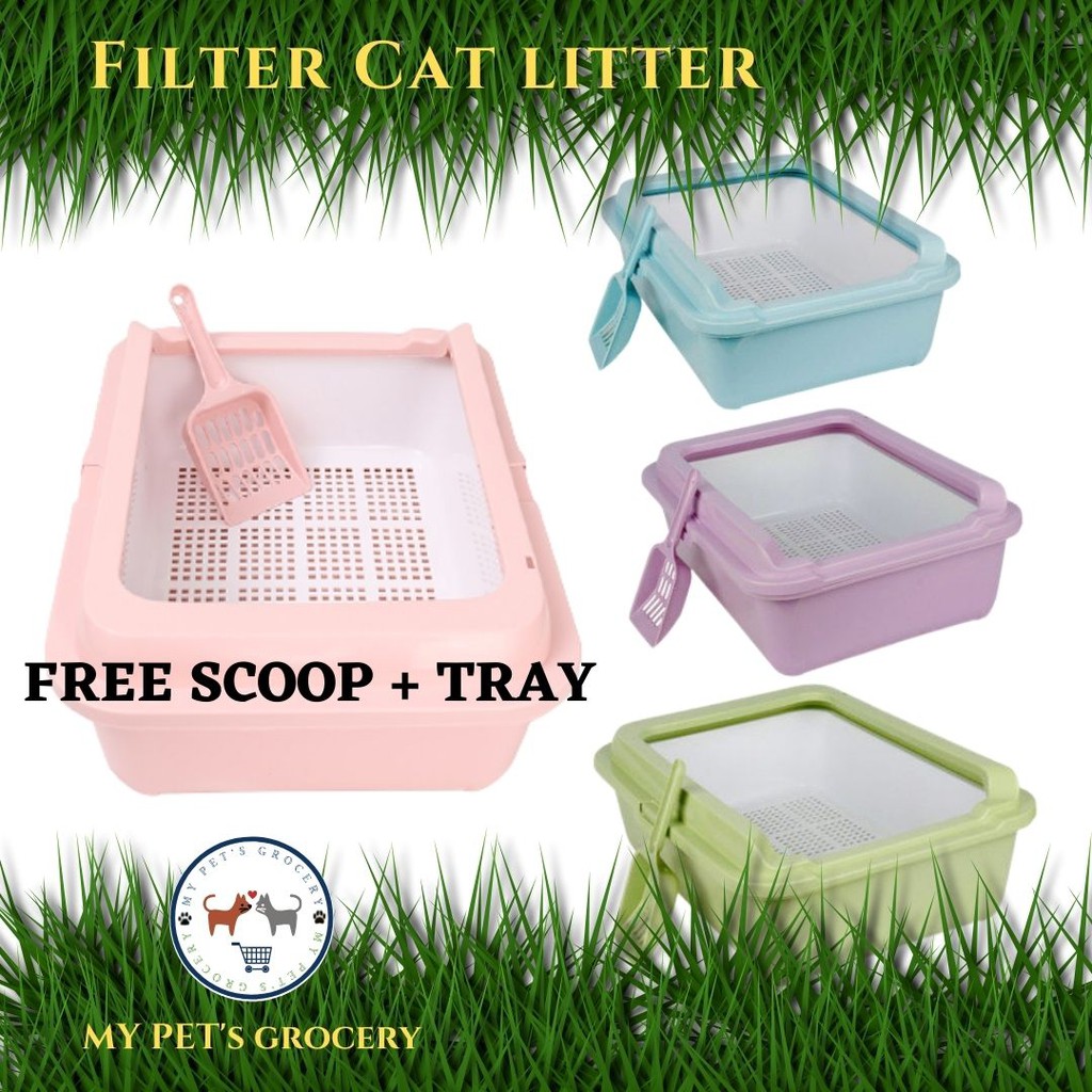Double Layer Filter Cat Litter Tray Pinewood Cat Litter Bekas Tandas