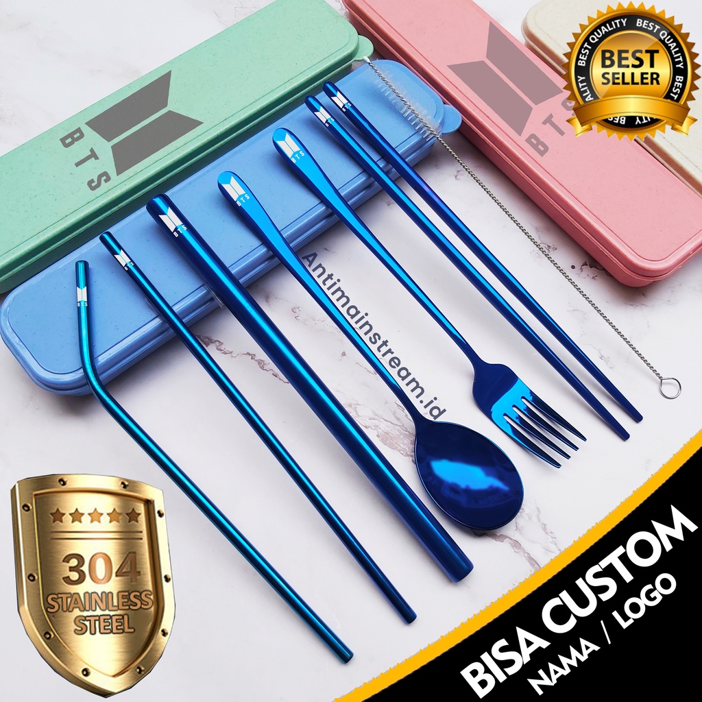 (Can Custom Name) 8 in 1 Korean Dinnerware Set Thick Stainless Steel