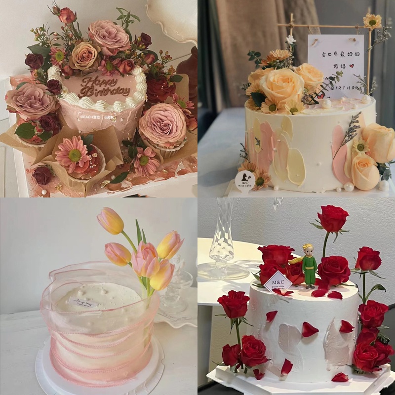 Artificial Flowers Cake Topper Birthday Rose Flower Cake Decoration For