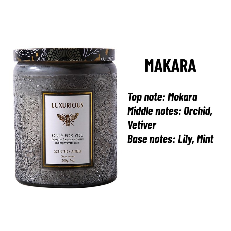 200g 4050H burn time Scented Candles, High end glass carved jar, Soy