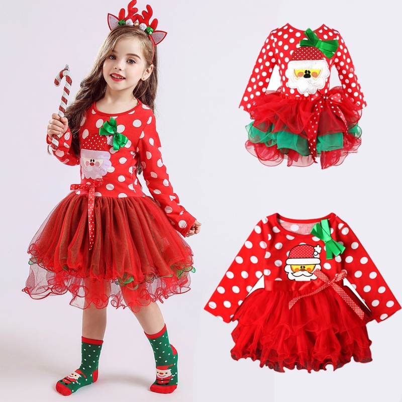 Baby Girl Christmas Dress Kids Girls Santa Claus Pattern Tutu Dresses