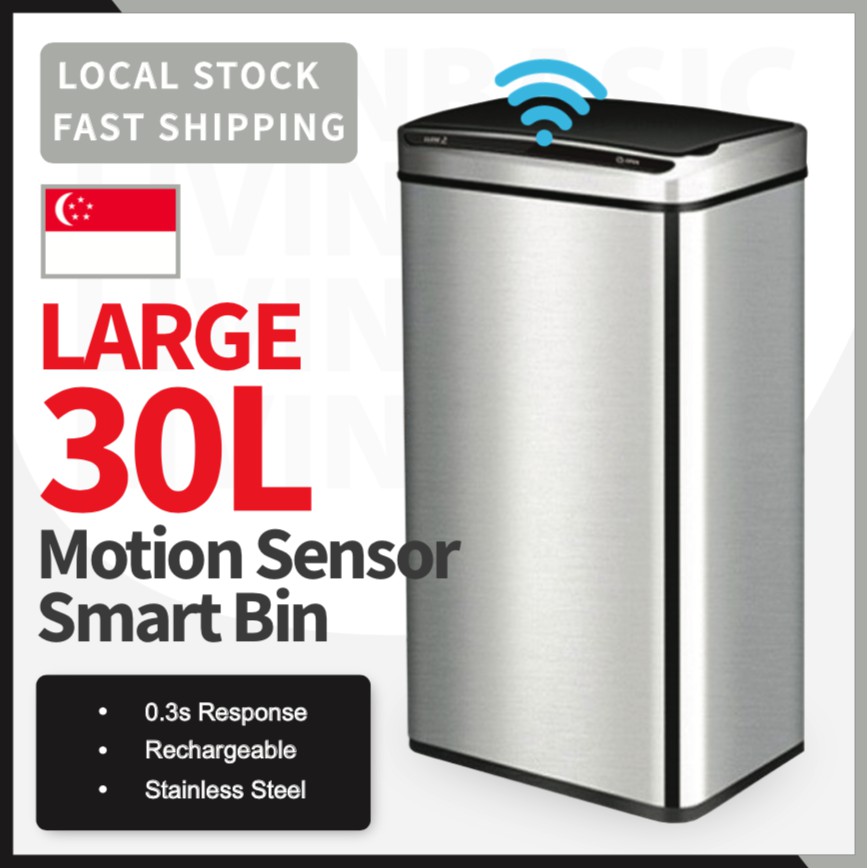 30L Motion Sensor Bin Smart Dustbin / Rubbish Bin Stainless Steel Waste Bin Automatic Kitchen