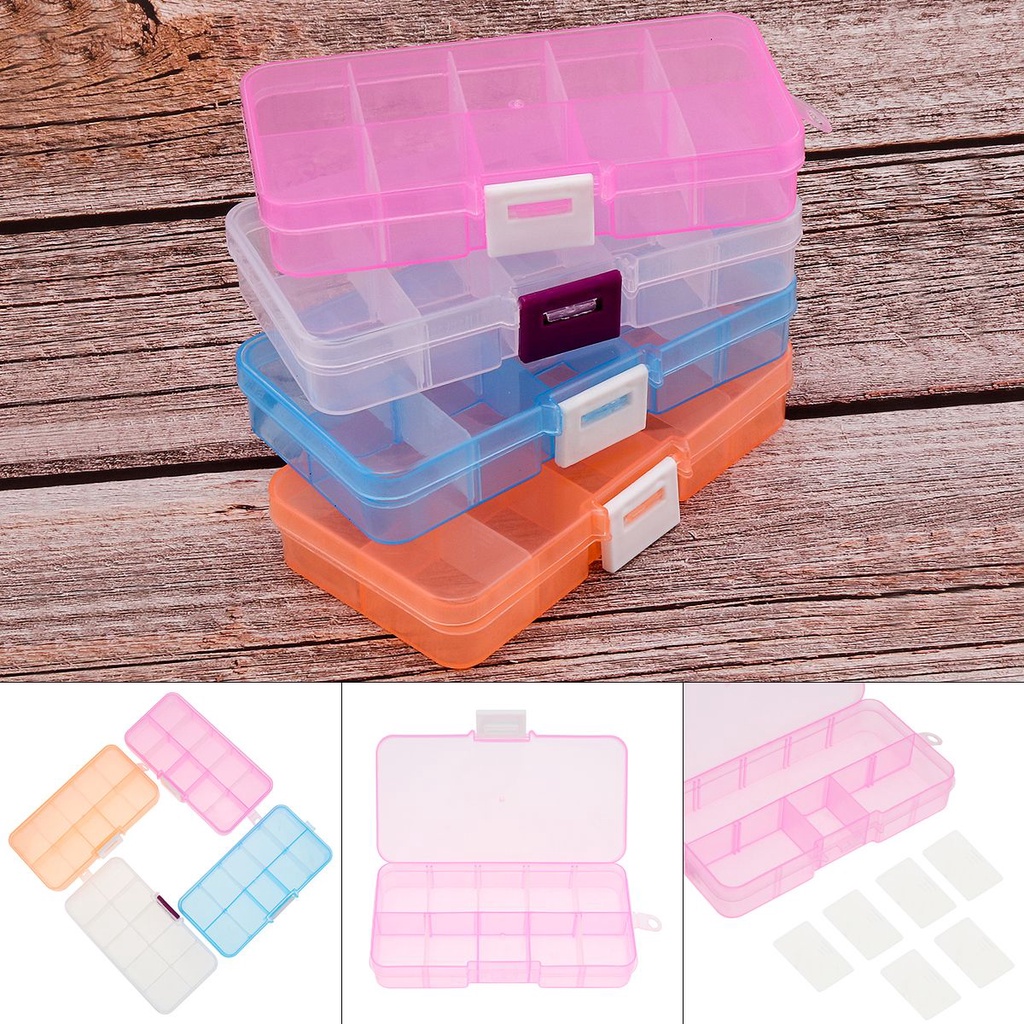 10 Compartment Small Plastic Box Organiser Storage Clear Jewelry Box