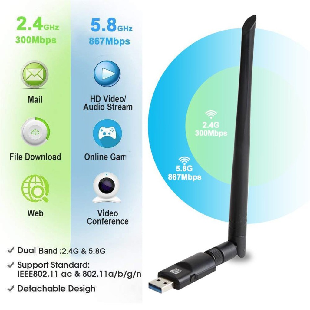 [SG Seller] Wifi Dongle 1200mbps Dual Band 2.4G / 5GHz Shopee Singapore
