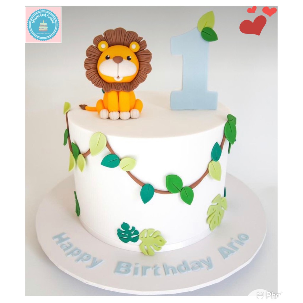 Baby Lion Birthday Theme Cake / Jungle Theme Birthday Cake / Eggless cake option available