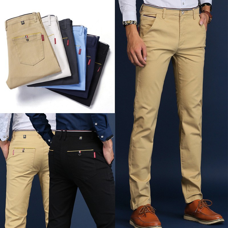 Men's Cotton Long Pants Slim Fit Business Casual Pants Trousers