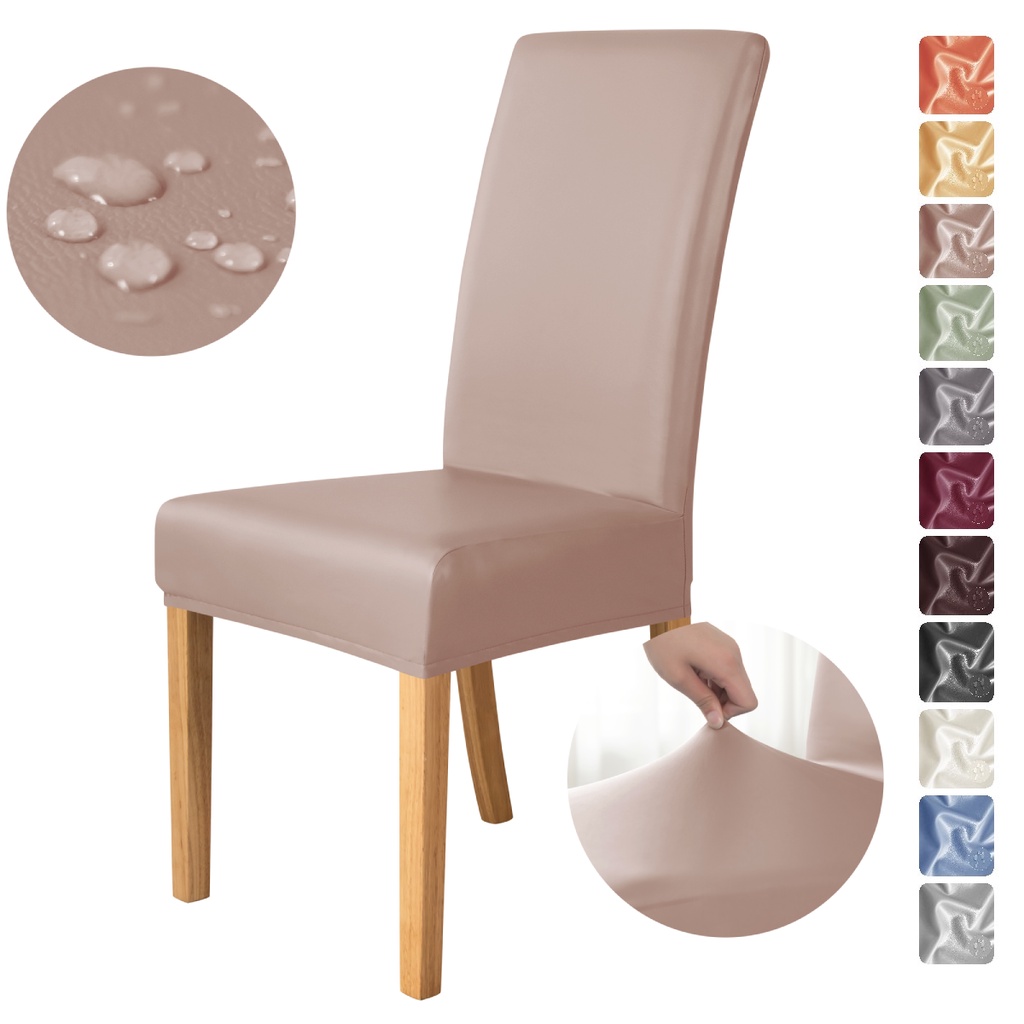 Elastic PU Chair Covers Waterproof Stretch Imitation Leather Kitchen
