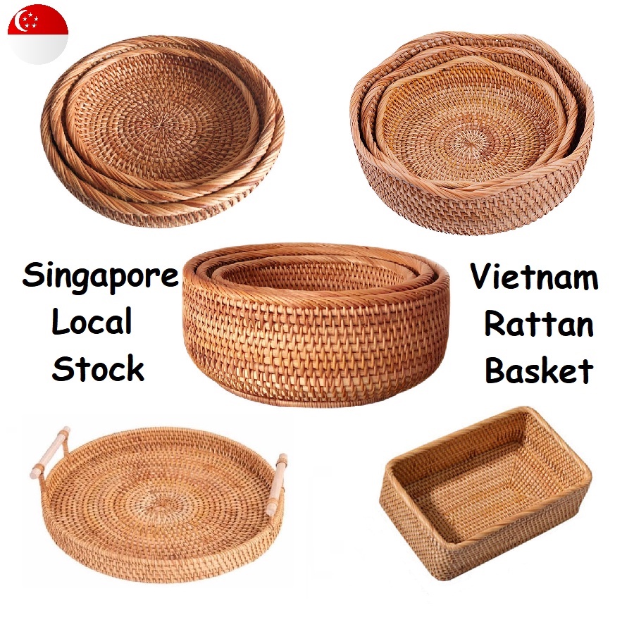 Singapore Vietnam Wild Cane Rattan HandWoven Flat Basket Snack Bread
