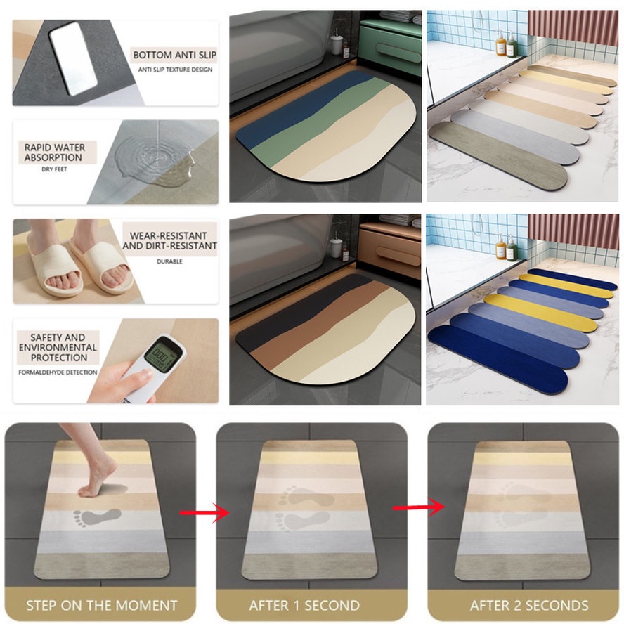 【IN Stock】Soft Diatomite Absorbent Floor Mat Creative Ice Cream Stick