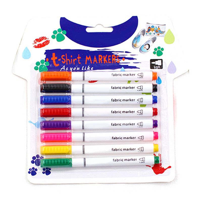 zuo 8Pcs Clothes Textile Markers Fabric Paint Pens DIY Crafts Tshirt