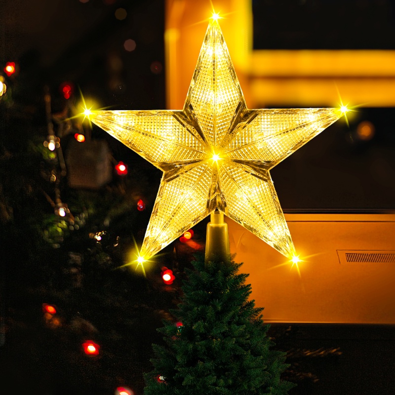 Beautiful Lighted Star Xmas Tree Top Light Decorations Pentagram Grid