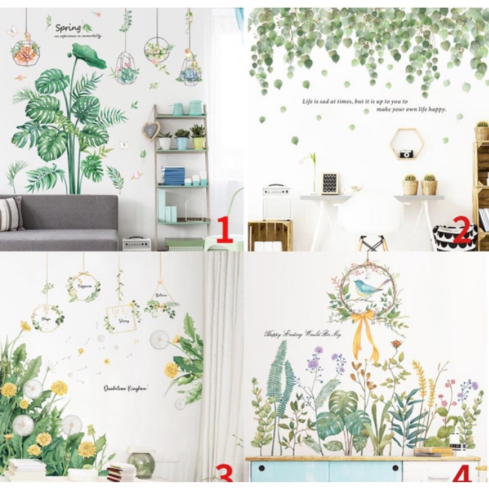 Green Leaf Wall Sticker Tropical Leaves Wallpaper European Style Wall