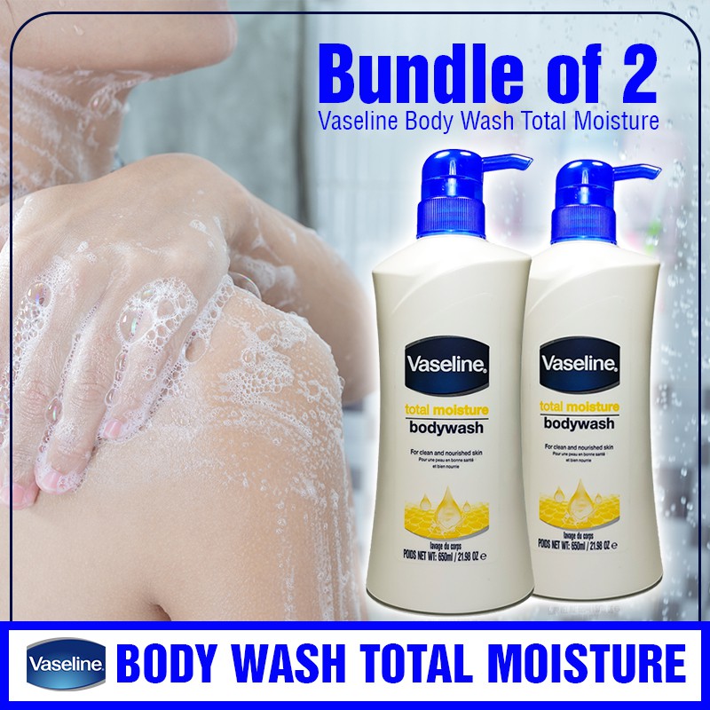 Bundle of 2 Vaseline Total Moisture Body Wash (650ml X 2) or (1L X 2) Hydrating, NonDrying