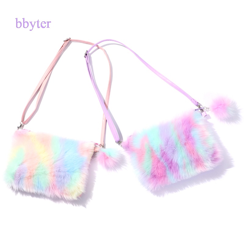 Bbyter Cute Teen Girl Mini Plush Unicorn Shoulder Bags Girl's Rainbow