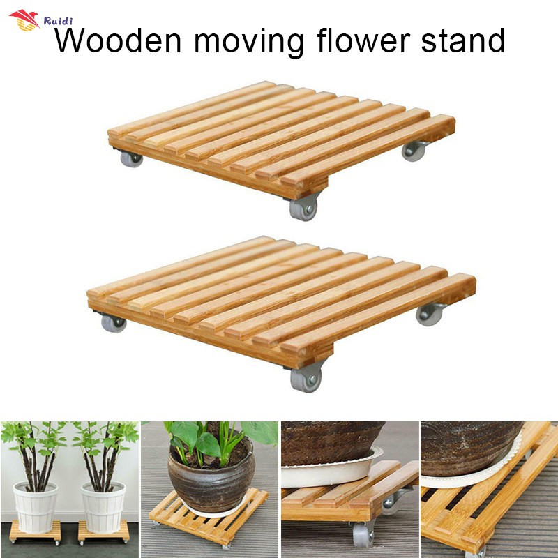 Wooden Movable Plant Pot Trolley Trays Plant Stand Caddy with 4 Wheels
