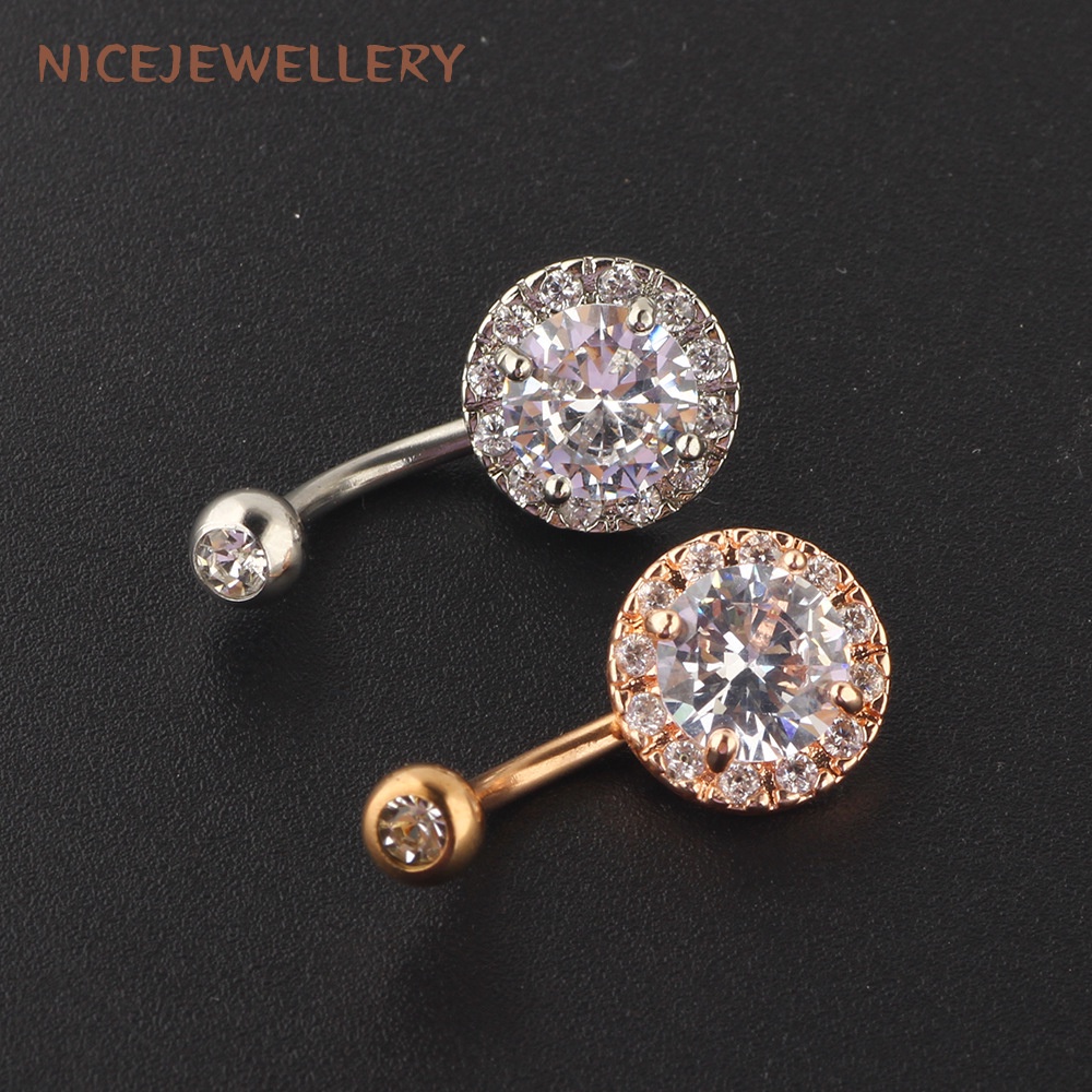 1 PC Round Crystal Belly Navel Piercings Silver Color Navel Rings