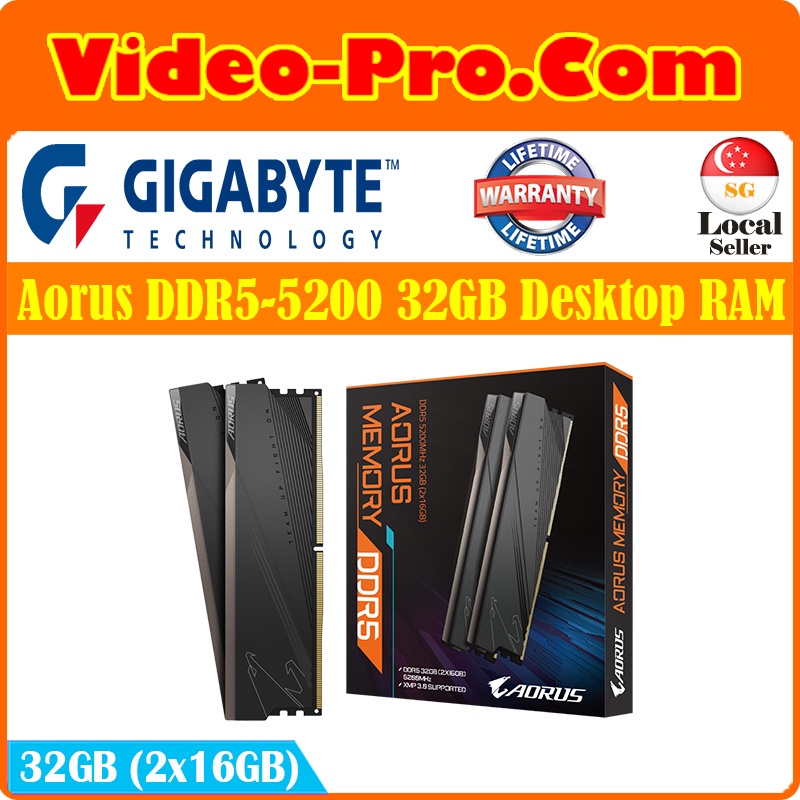 Gigabyte Aorus DDR55200 32GB (2x16GB) PC541600 288Pin Intel XMP 3.0