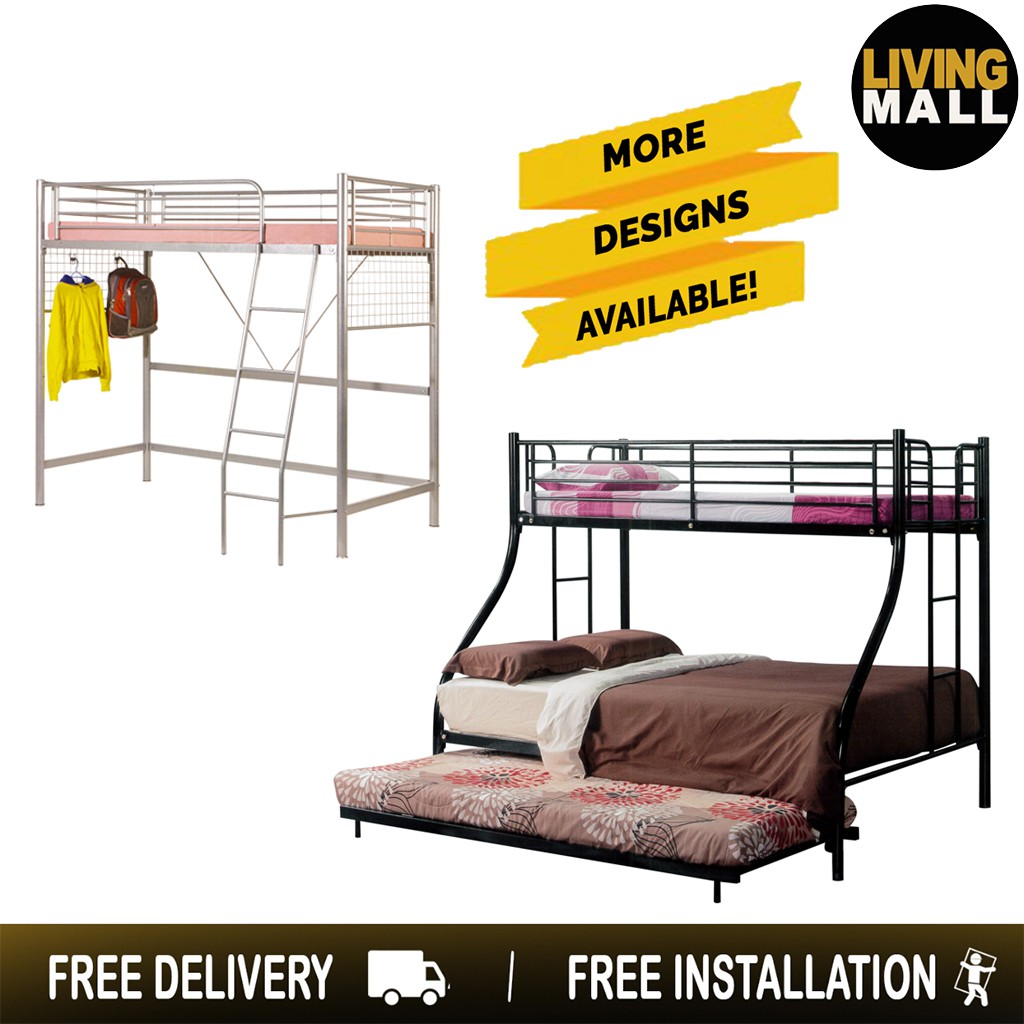 Living Mall Aurora Series Metal Double Deck Bed Frame Bunk Bed Loft Bed