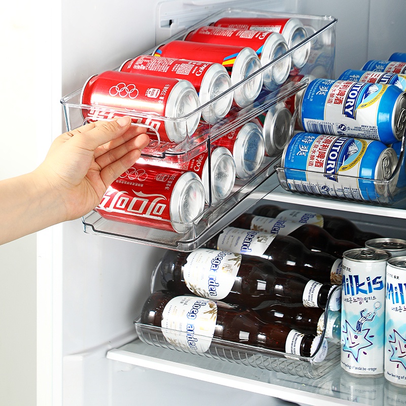 Refrigerator Space Saver Scrollable Cans Storage Box Fridge Cupboard Drinks Can Beer Bottle