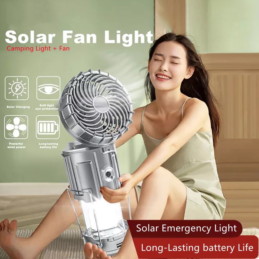 Camping Light + Fan Led Solar Light with Fan Indoor House Outdoor Emergency Lights Hanging Solar