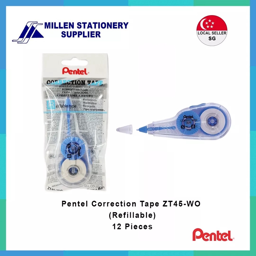 Pentel Correction Tape (ZT45WO) and Refill (ZTR5WO) Bundle [Millen