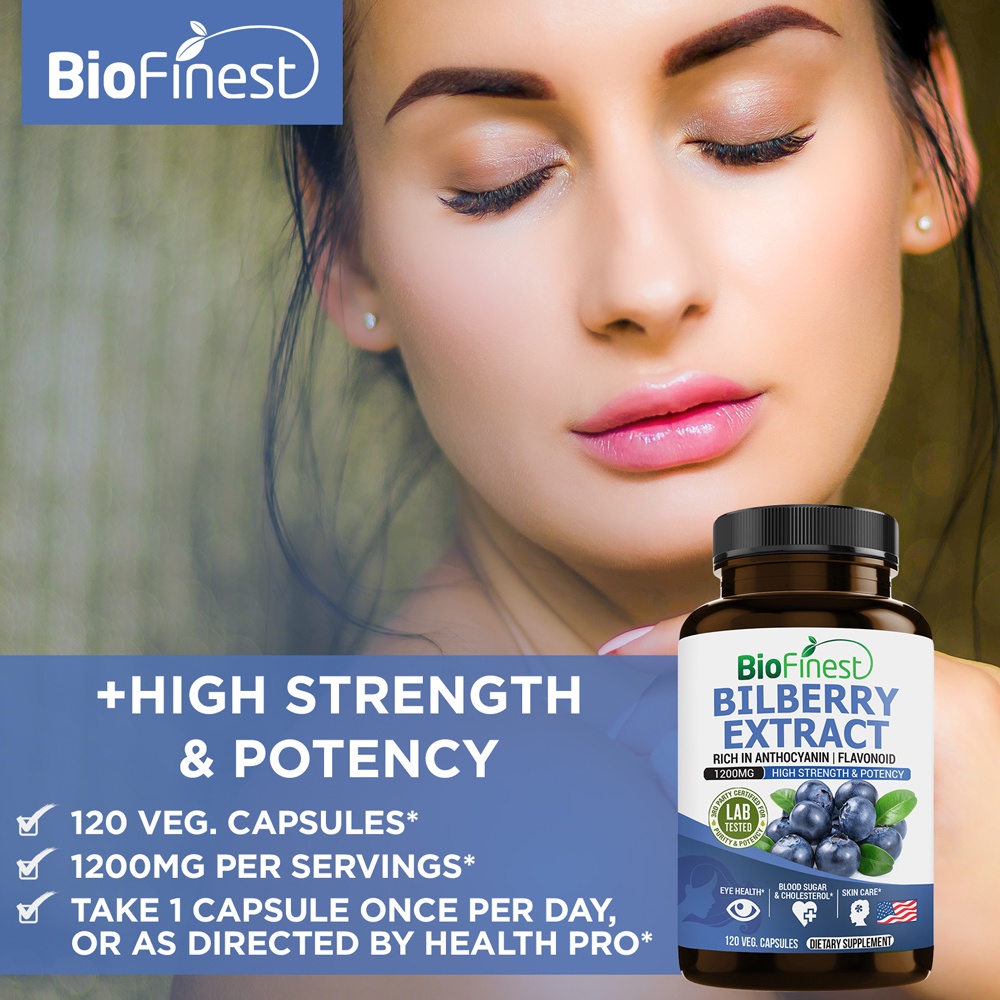 Biofinest Bilberry Extract 1200mg Supplement Antioxidant Night Vision