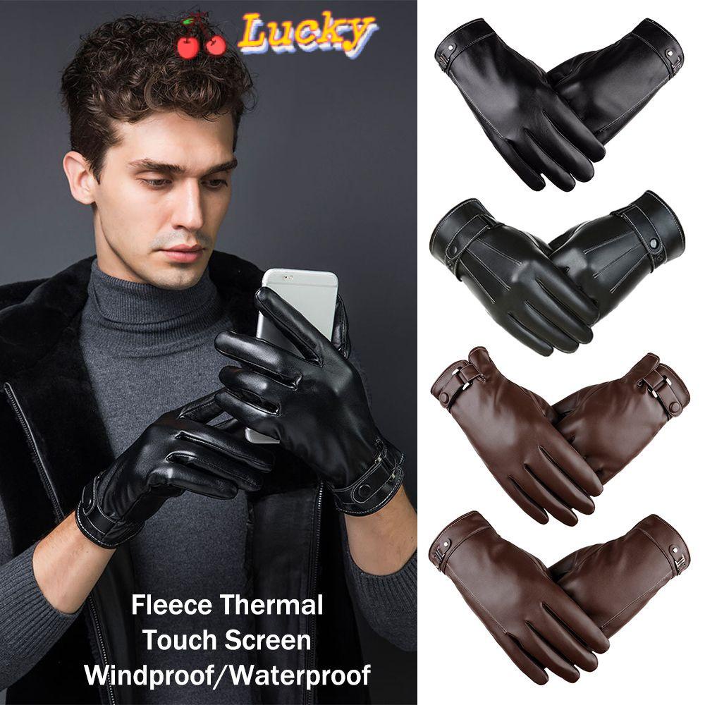 LUCKY Black Fleece Thermal Winter Warm Driving Gloves Leather Gloves