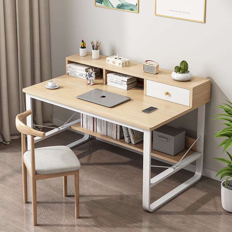 【Free Table Bookshelf Integrated Desk Bedroom Student Writing Desk Study Desk