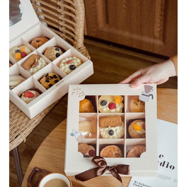 (10 inch box) 9 cavity cake box mini dessert box pastry brownie