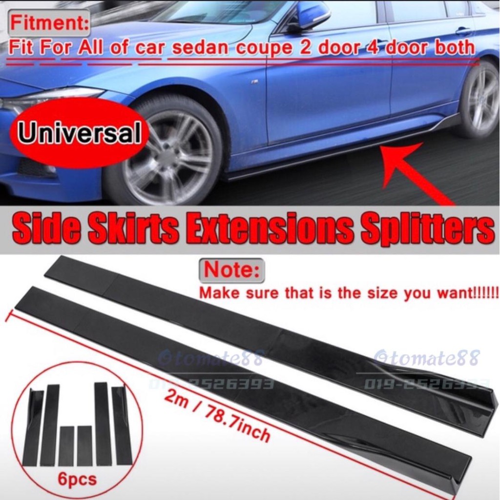 2.0meter PP Car Side Skirt Rocker Splitters Winglet Wings Diffuser Extension Side skirt diffuser