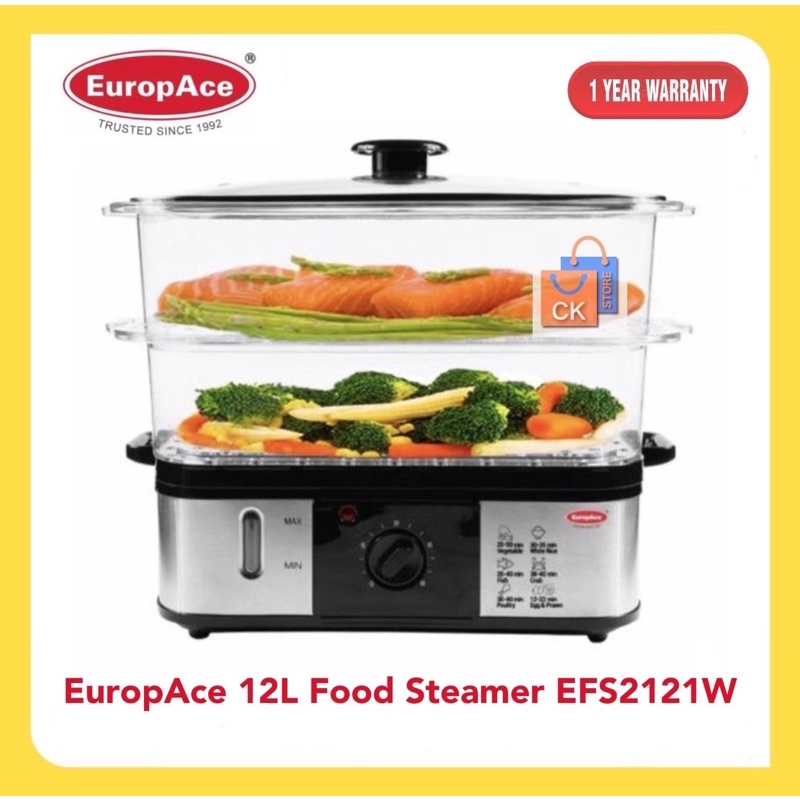 EuropAce 2 Tier (2 in 1) 12L Large Capacity Food Steamer EFS2121W/ EFS