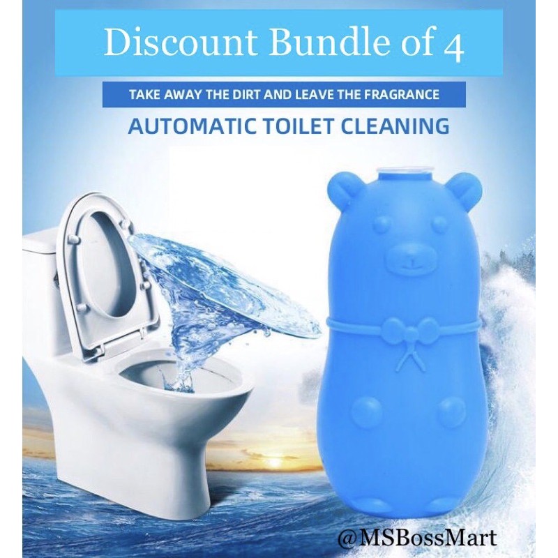 Bundle of 4 Toilet Cleaner Blue Grizzly Bear Toilet Bowl Flush