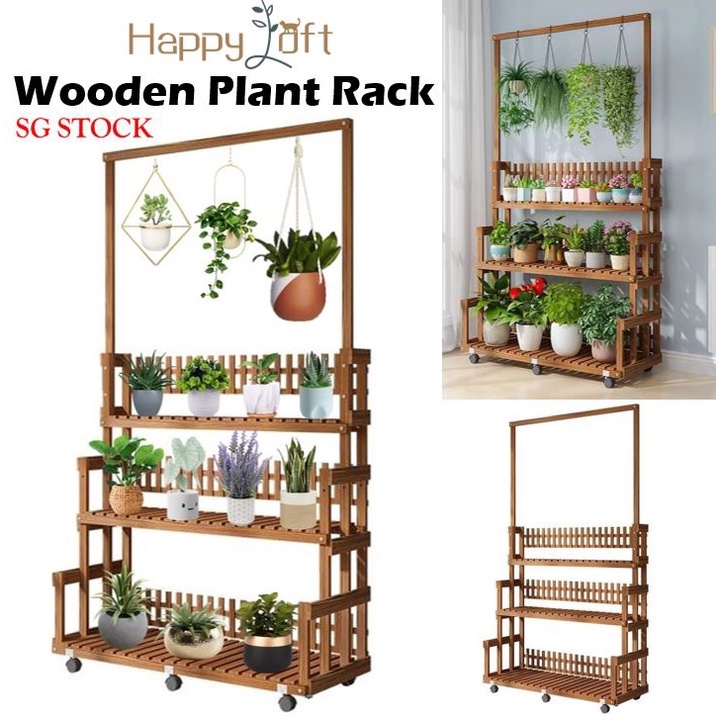 Plant Rack Plant Stand with wheels Wooden Plant Self Flower Rack For