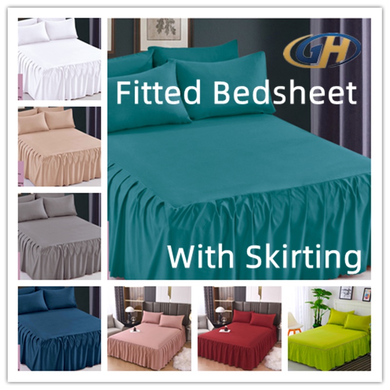 Fitted Bedsheet With Skirting/Get Free 2 Pillow Cases And 1 Bolster Case/Two Sizes Avaliable