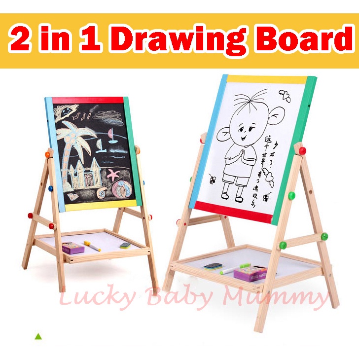 2 in1 MultiFunctional Pine Blackboard Whiteboard Drawing board Easel