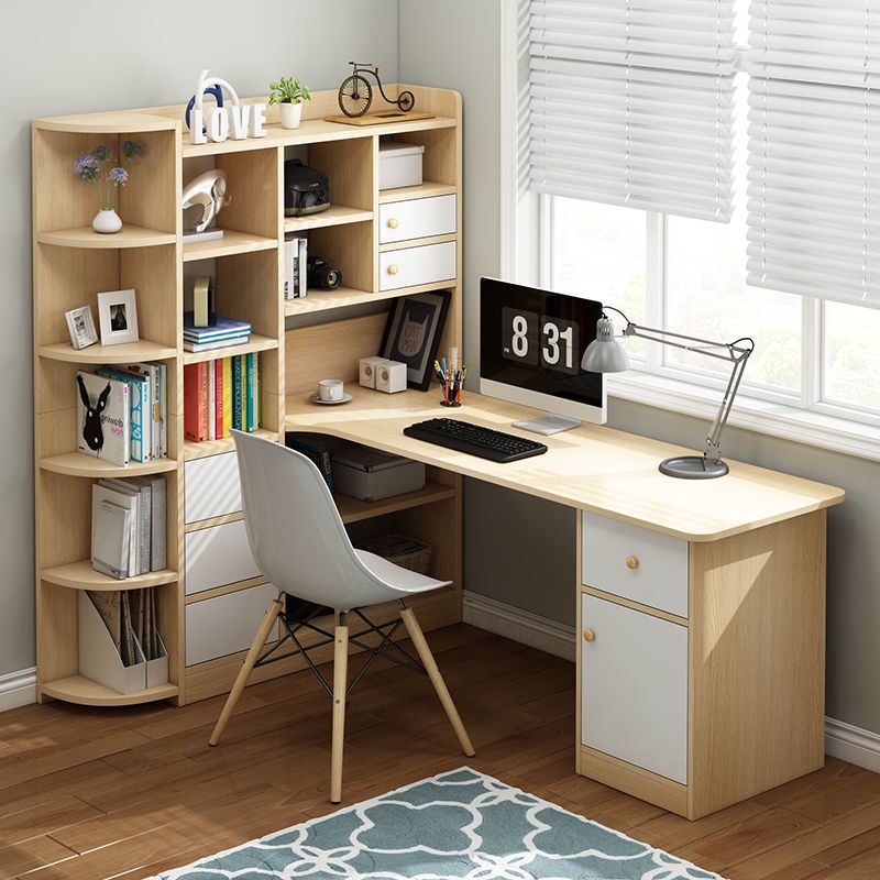 Corner Study Desk With Bookshelf Integrated Computer Desk Bookcase
