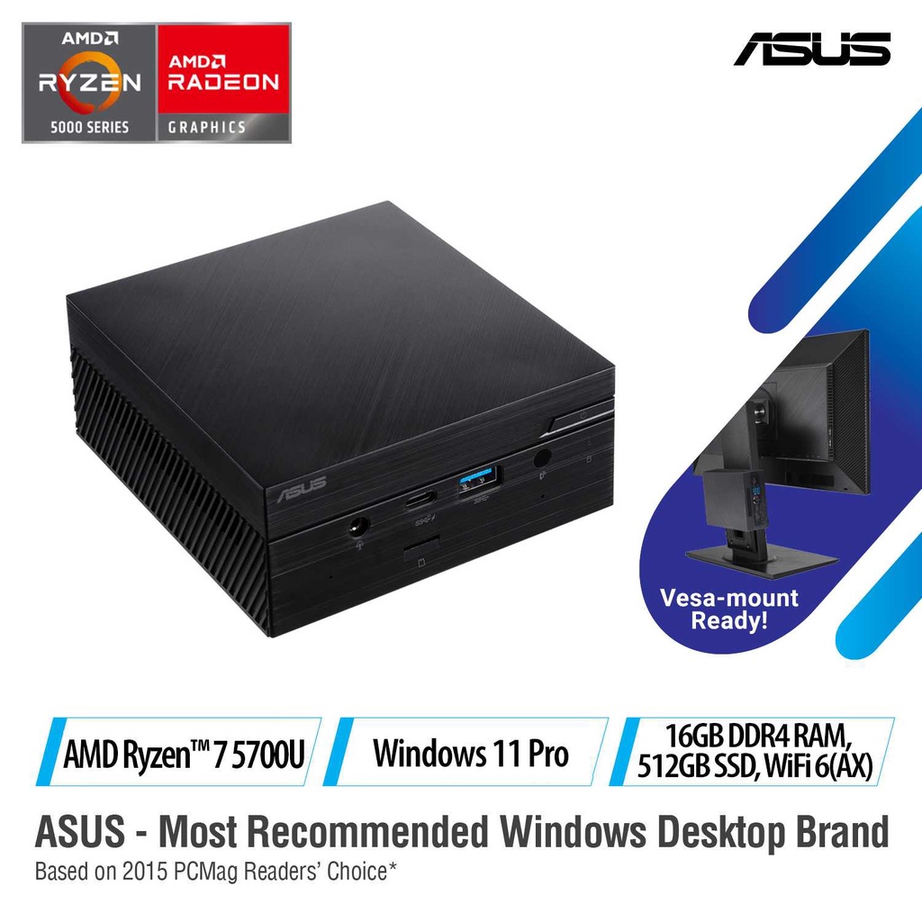 ASUS MINI PC PN51S1B7350AD AMD Ryzen 7 5700U, 16GB DDR4 RAM, 512G M.2