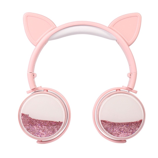 New Cute Kawaii Cat Ear Wired Headphone Hourglass Glitter Style Women